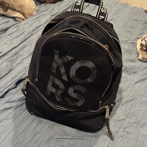 Michael Kors Black Mesh Backpack with Silver Accents